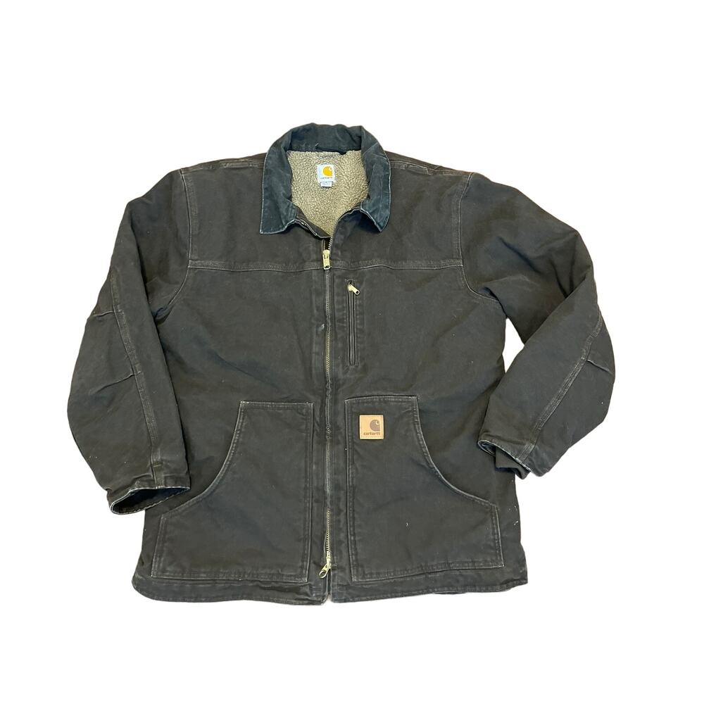 Carhartt Sherpa Lined Duck Jacket Mens Size Large Ridge Coat C61 DKB Dark Brown